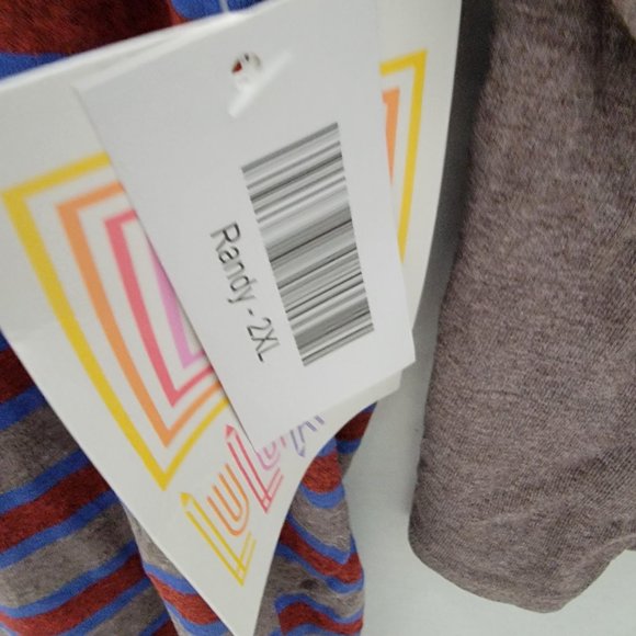 New w tags Randy LuLaRoe Size XXL 2XL Longer Gray Stripe Red Blue w Solid Sleeve - Picture 6 of 8